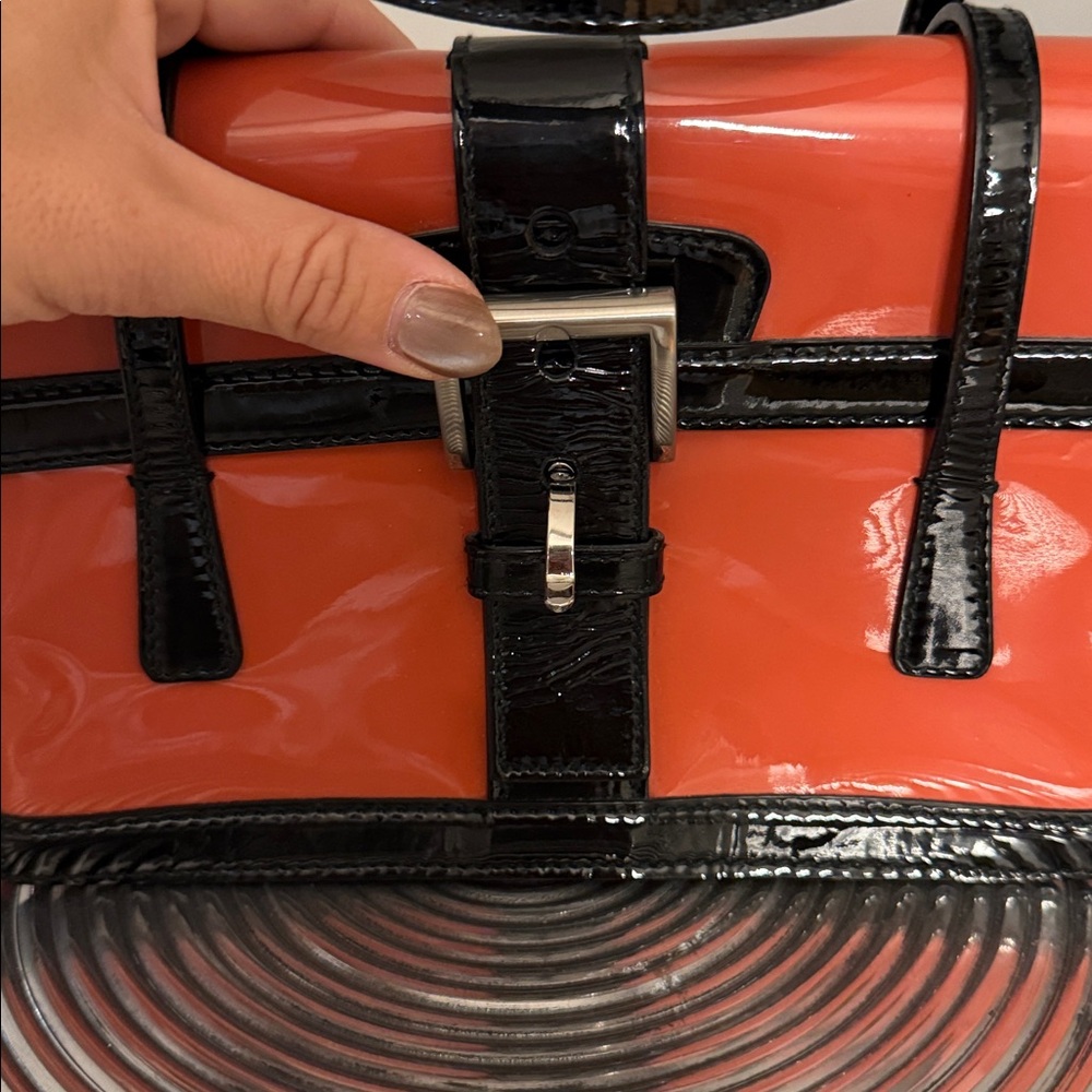 Prada Orange and Black Patent Leather Satchel - Picture 2 of 9